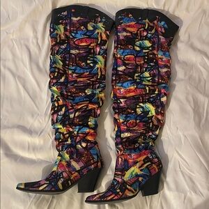 Colorful Abstract Women's Thigh High Boots
